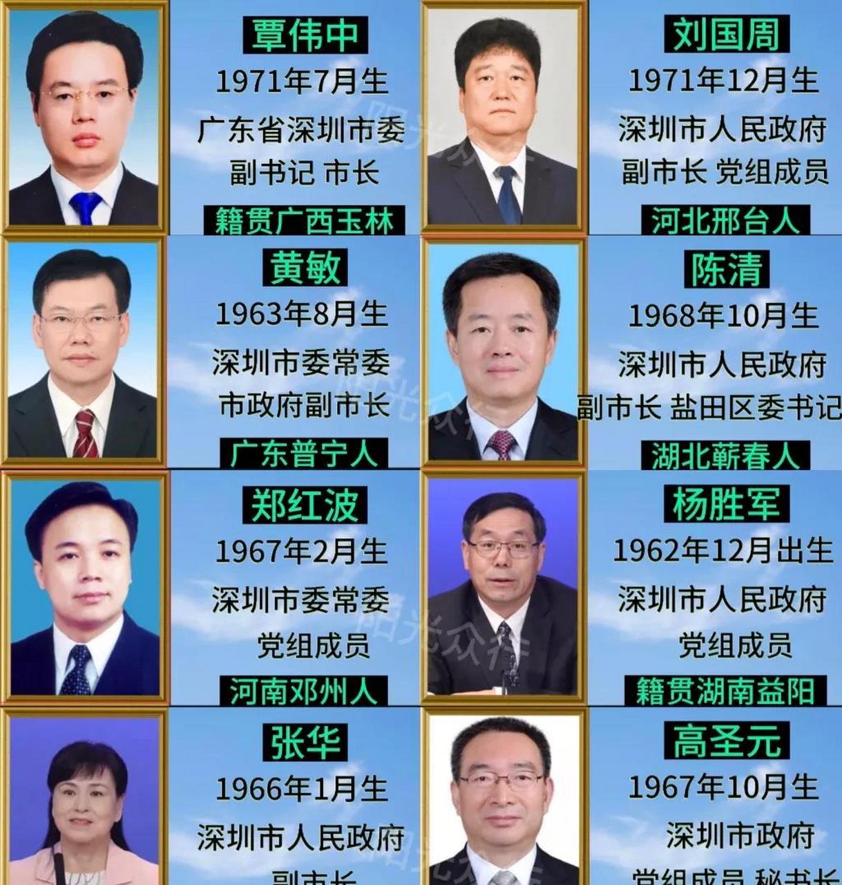 深圳市副市长名单及职能简介